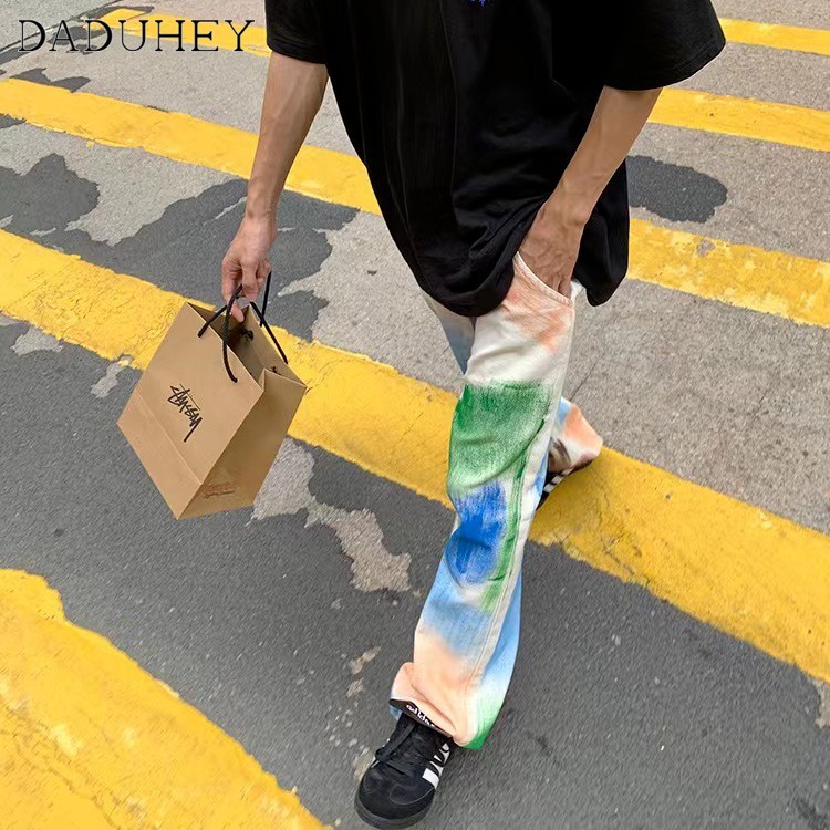 daduhey-baby-boy-and-girl-summer-high-street-color-graffiti-tie-dyed-jeans-tide-loose-street-hip-hop-wide-leg-leisure-pants