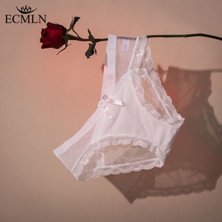 Ecmln กางเกงชั้นใน ผ้าตาข่าย ลูกไม้ เซ็กซี่ สําหรับผู้หญิง ระบายอากาศ โปร่งใส ไร้รอยต่อ สีพื้น
