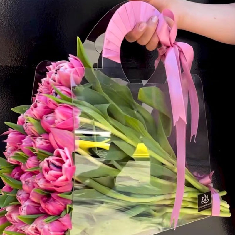 กล่องดอกไม้ใส-พร้อมหูหิ้ว-แบบพกพา-สําหรับใส่ดอกไม้-กระเป๋าถือ-งานแต่งงาน-ห่อกุหลาบ-ปาร์ตี้-ของขวัญ