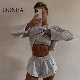 Dunea เสื้อแขนยาว แบบสวมหัว เซ็กซี่ และชุดลําลอง ตัวสั้น แฟชั่นสําหรับผู้หญิง