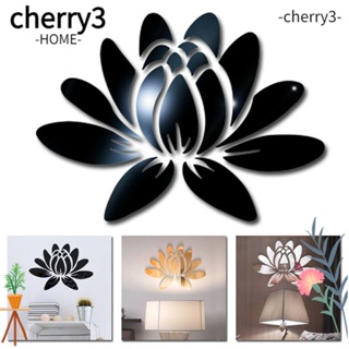 Cherry3 สติกเกอร์กระจกอะคริลิค รูปดอกบัว 3D DIY สําหรับติดตกแต่งผนังบ้าน