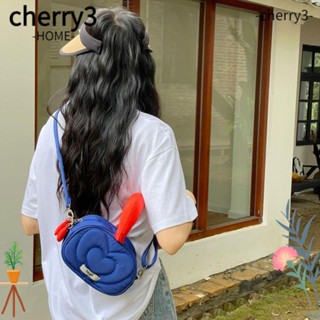 Cherry3 กระเป๋าสะพายไหล่ กระเป๋าถือ ผ้าไนล่อน มีซิป แบบพกพา พร้อมจี้รูปหัวใจ สําหรับสตรี