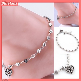 【 Bluelans 】สร้อยข้อเท้า โลหะผสม ประดับลูกปัด ลายดอกไม้ สไตล์เรโทร สําหรับผู้หญิง