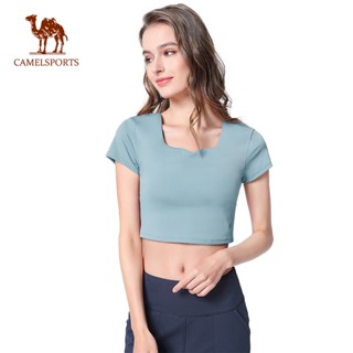 CAMEL SPORTS เสื้อยืดแขนสั้นเซ็กซี่ เข้ารูป เหมาะกับใส่เล่นโยคะ ฟิตเนส สําหรับผู้หญิง