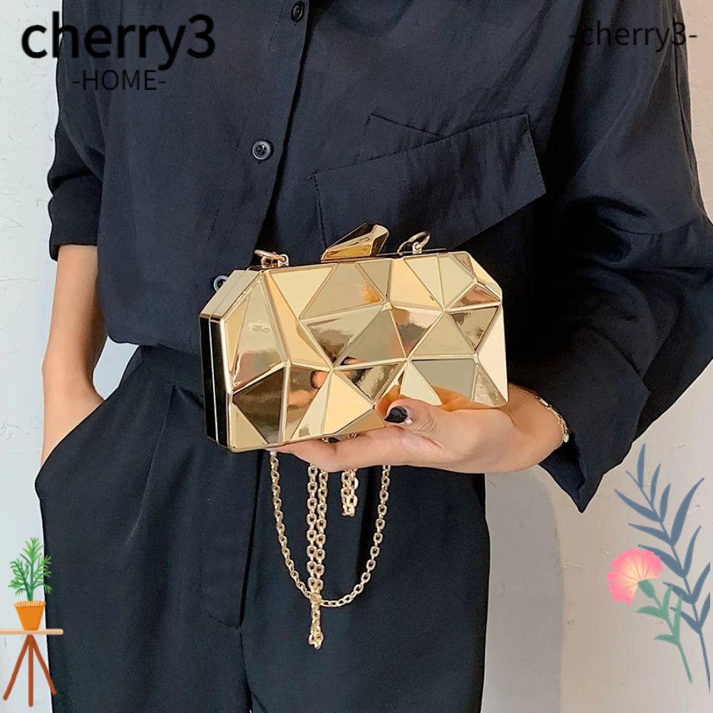 cherry3-กระเป๋าสะพายไหล่-ทรงคลัทช์-แต่งสายโซ่-ลายเรขาคณิต-เหมาะกับงานปาร์ตี้