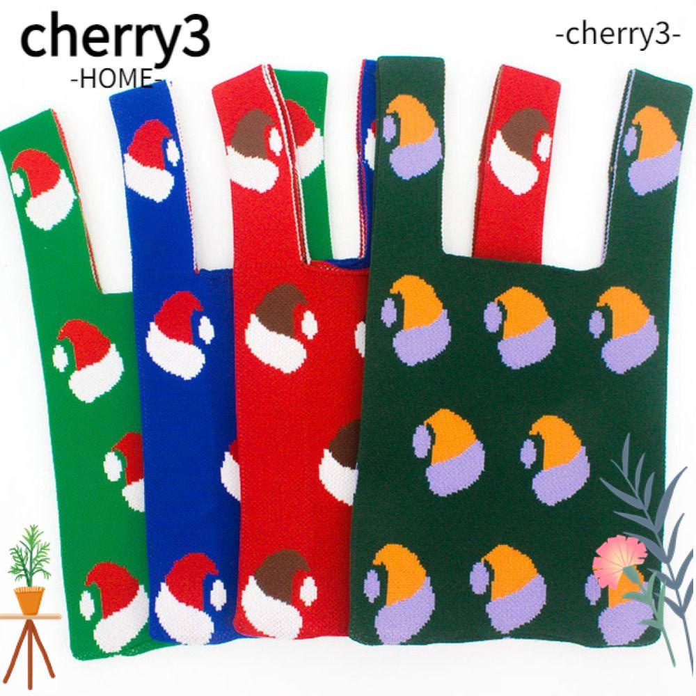 cherry3-กระเป๋าถือ-ผ้าถัก-ความจุสูง-ใช้ซ้ําได้-สําหรับผู้หญิง