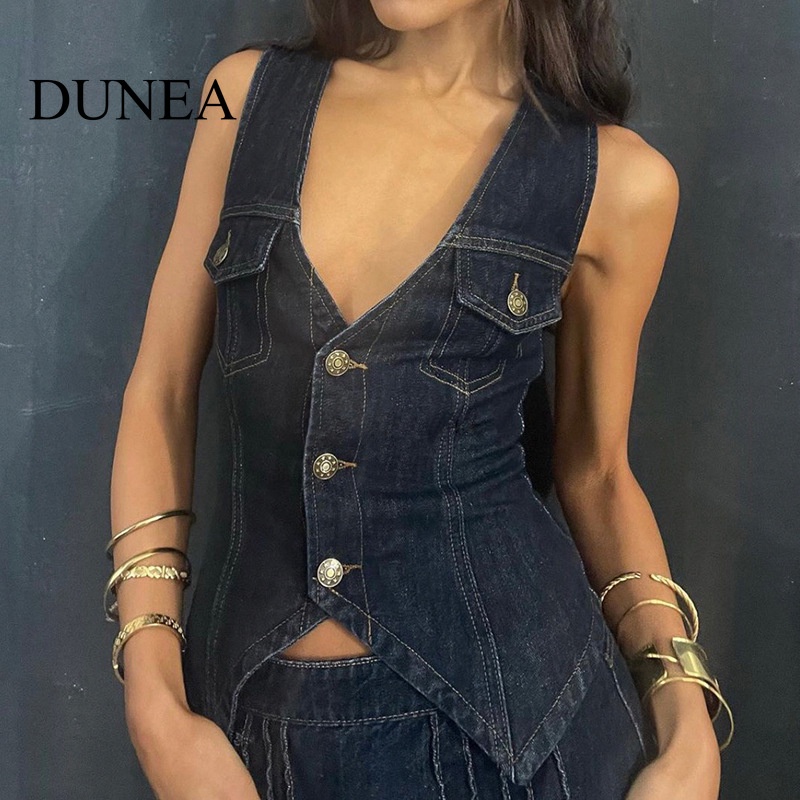 dunea-เสื้อกล้ามยีนคาร์โก้-คอวีลึก-เซ็กซี่-สําหรับผู้หญิง