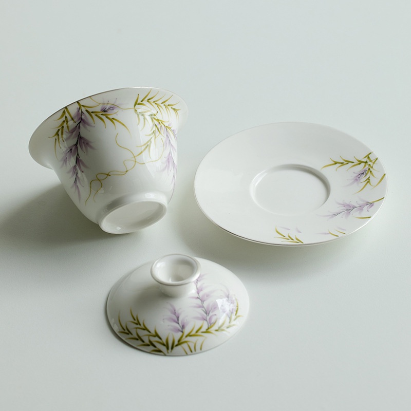wisteria-ชุดถ้วยชาเซรามิค-ลายดอกไม้-สีเงิน-สําหรับครัวเรือน-a025