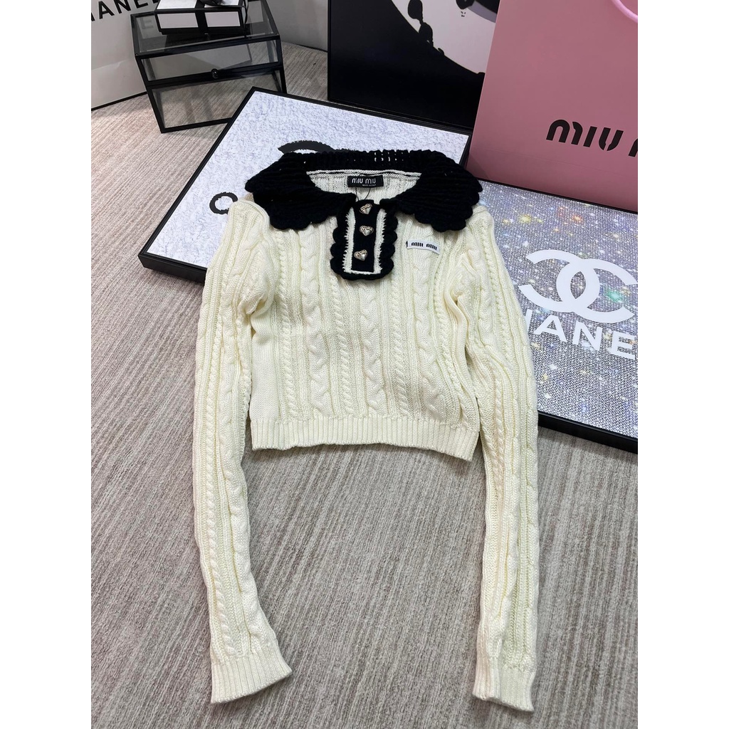 bpvz-miu-miu-2023-autumn-and-winter-new-lapel-wavy-edge-striped-contrast-color-letter-jacquard-long-sleeve-top-womens-slimming-versatile