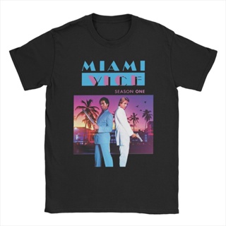 2023เสื้อยืดแขนสั้น คอกลม ผ้าฝ้าย พิมพ์ลาย Miami Vice Retro Action TV Show Don Johnson สําหรับผู้ชาย และผู้ใหญ่