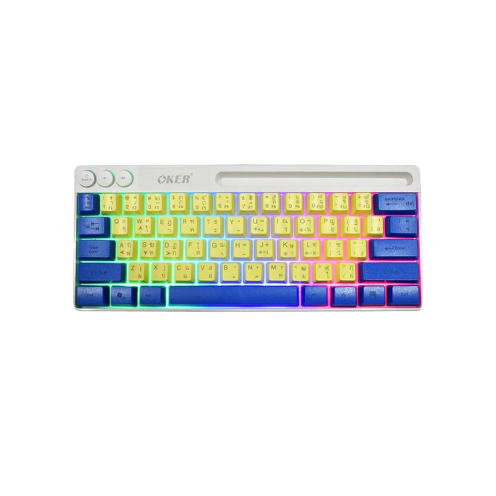(632) OKER K74 YELLOW/BLUE GAMING KEYBOARD RAINBOW LIGHT KEYBOARD รับ ...