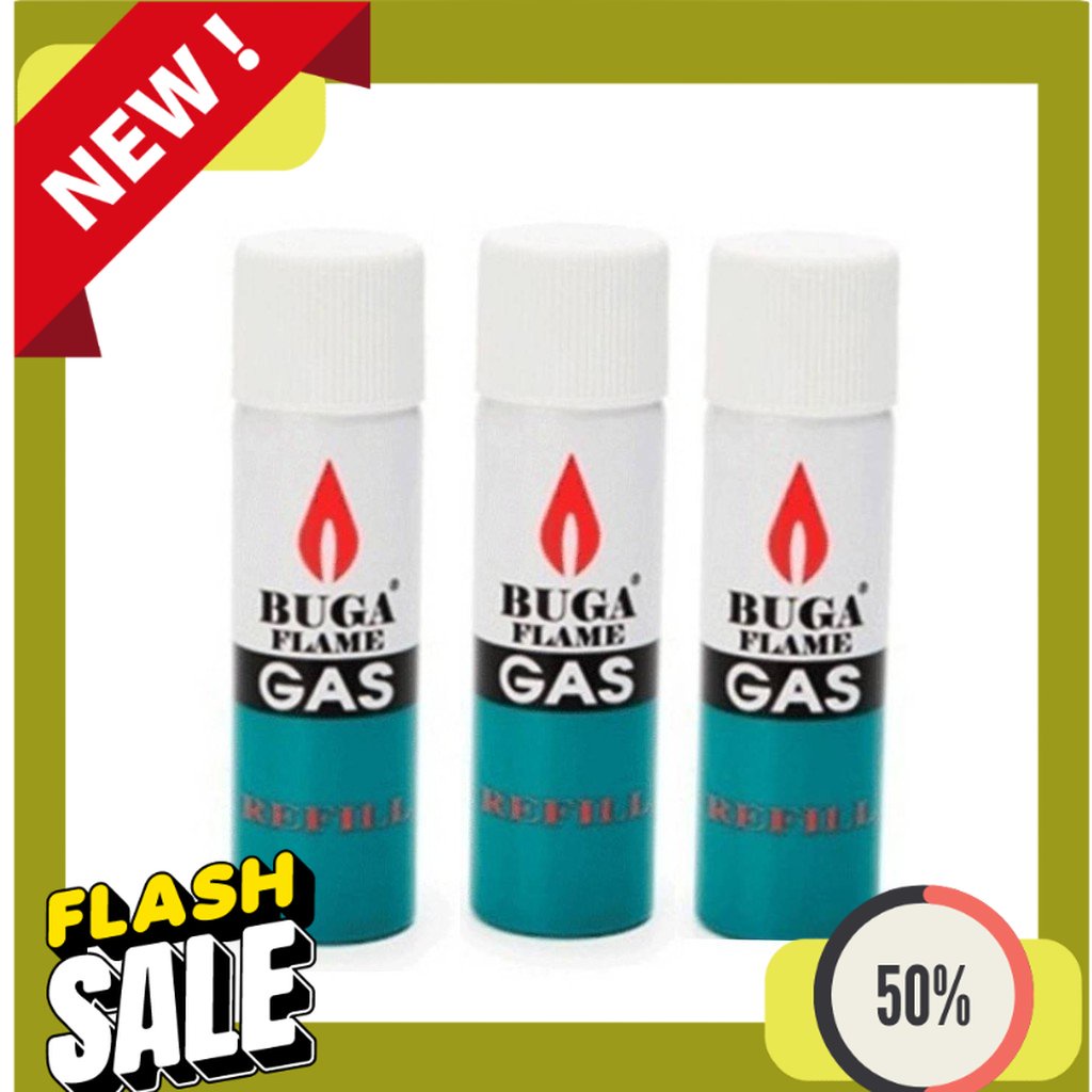 Gas BUGA FLAME GAS {REFILL} 50 กรัมl. x 3 แก๊สกระป๋องเล็กสำหรับเติมหัว ...