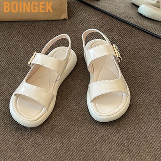 Boingek Women Open Toe Flat Platform Sandals Soft Inner Lining Slip Resistant Casual PU Leather