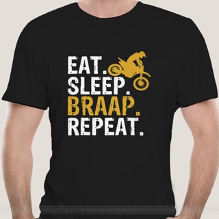 【hot tshirts】100% Mens Cotton T shirts Motocross Dirt Bike Rider T-Shirt Biker Tee Gift Motorcycle Race Eat Sleep Braap