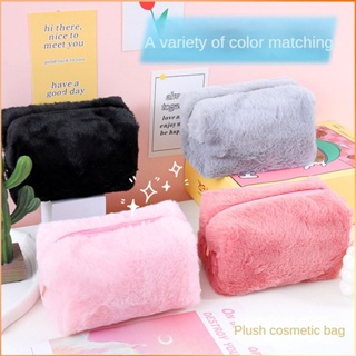 กระเป๋าแต่งหน้าตุ๊กตาความจุขนาดใหญ่ Ins Makaron Plush Pen Bag Portable Sweet Soft Waxy Makeup -FE