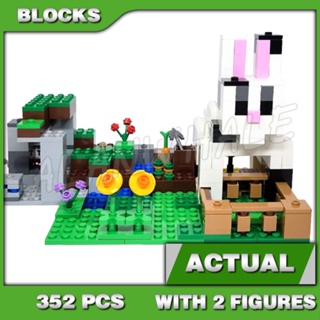 352 ชิ้น Minecraft เกม ในโลกของฉัน ฟาร์มกระต่าย The Rabbit Ranch บ้านกระต่ายพร้อมแครอทและดอกไม้ 60157 ของเล่นบล็อกสร้างแบบเข้ากันได้กับโมเดล 21181