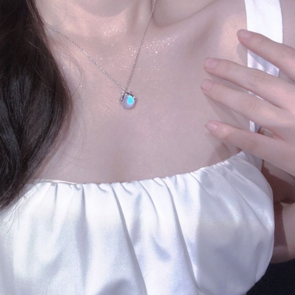 ใหม่-สร้อยคอโซ่-จี้รูปหัวใจ-หิ่งห้อย-ประดับมูนสโตน-สไตล์เกาหลี-เรียบง่าย-สําหรับผู้หญิง