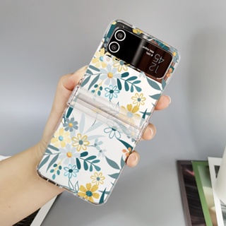 เคสโทรศัพท์มือถือแบบใส พับได้ กันกระแทก ลายดอกไม้ สําหรับ Samsung Galaxy Z Flip 4 ZFlip3 5G