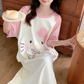 2023 Imitation Cotton Pull Frame Pajamas Womens Summer Short-sleeved Nightdress Net Red Hot Style Sweet and Can Be Worn