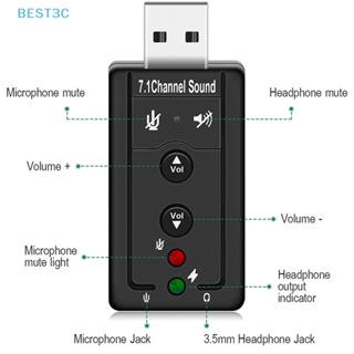 Best3c 7.1 อะแดปเตอร์การ์ดเสียงสเตอริโอ 3D USB เป็นแจ็ค 3.5 มม. สําหรับแล็ปท็อป