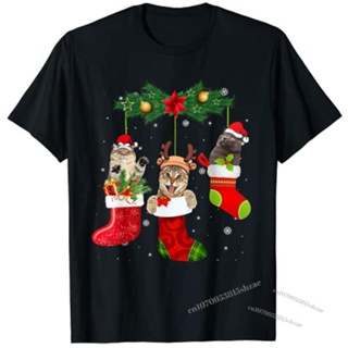 Cats In Christmas Sock Funny Pajamas Family Cat Lover T-Shirt Xmas Vacation Tee Tops