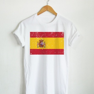 เสื้อยืดลาย ธงชาติสเปน ประเทศ สเปน Spain Flag เสื้อยืดสกรีน คอกลม แขนสั้น