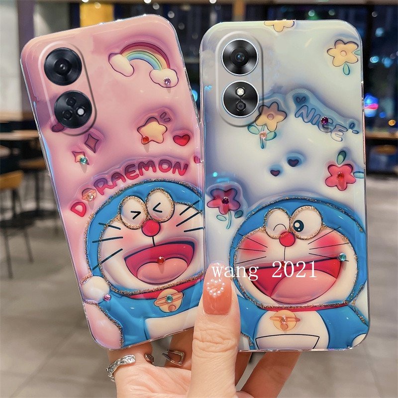 พร้อมส่ง-เคสป้องกันโทรศัพท์มือถือ-แบบนิ่ม-ลายการ์ตูนโดราเอมอน-3d-ประดับกลิตเตอร์-และพลอยเทียม-สําหรับ-oppo-a98-5g-a98-5g