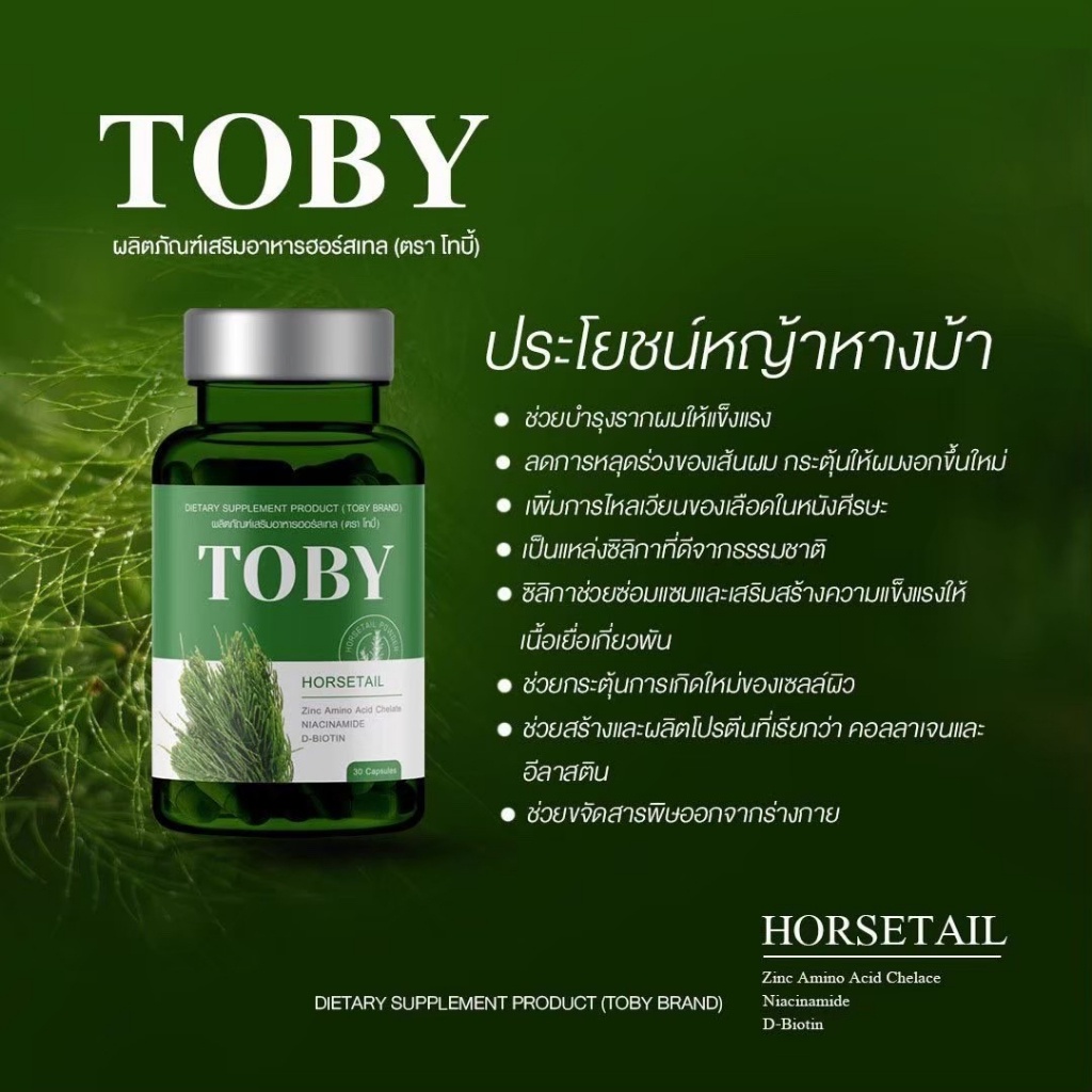 ส่งฟรี-โทบี้วิตามินลดผมร่วง-toby-horsetail-โทบี้หญ้าหางม้า-ลดผมร่วง-วิตามิน-บำรุงผม-ผมร่วง-เร่งผมยาว