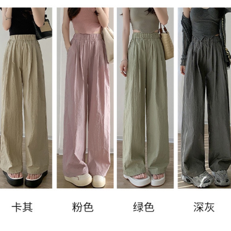 กางเกงขากว้างผู้หญิงฤดูร้อนบางใหม่กางเกงลำลองจีบบาง-sh60957