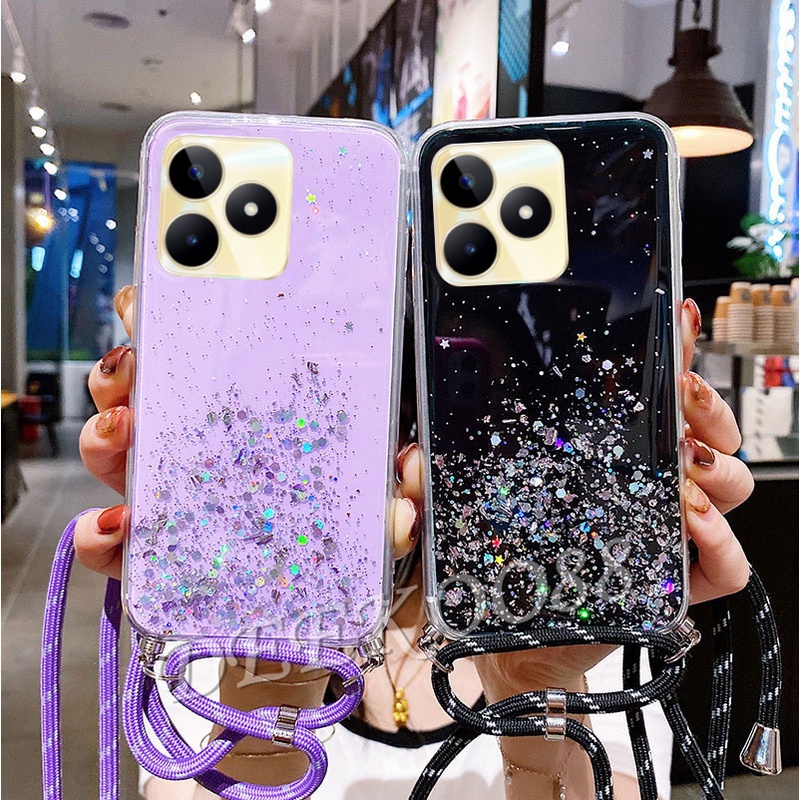 เคสโทรศัพท์มือถือ-tpu-ใส-แบบนิ่ม-ลายกากเพชร-พร้อมสายคล้องคอ-สําหรับ-realme-c53-c55-nfc-10t-10-pro-pro-5g-coca-cola-edition-4g-plus-realmec53