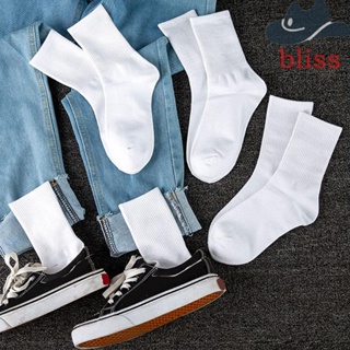 BLISS ถุงเท้าสเก็ตบอร์ด ผ้าฝ้ายถัก สีดํา สีขาว แฟชั่นคู่รัก สไตล์ฮาราจูกุ