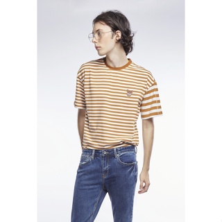 ESP เสื้อทีเชิ้ตเฟรนช์ชี่ลายทาง ผู้ชาย สีน้ำตาลอ่อนตัดขาว | Frenchie Stripe Tee Shirt | 3798