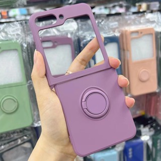 เคสโทรศัพท์มือถือ ซิลิโคนนิ่ม พร้อมแหวนนิ้ว สีพื้น สําหรับ Samsung Galaxy Z Flip 5 Flip 5 4 3