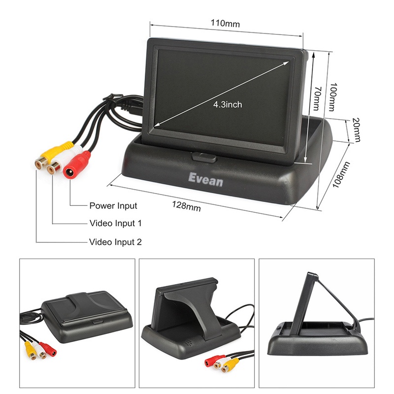 หน้าจอแสดงผล-tft-lcd-hd-4-3-นิ้ว-หน้าจอมอนิเตอร์รถยนต์-แบบพับได้-พร้อมกล้องหน้า-กล้องถอยจอดรถ-มองเห็นกลางคืน