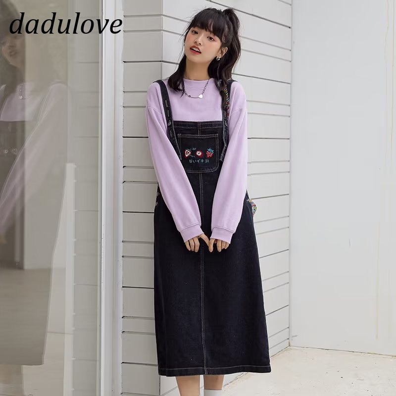 dadulove-new-korean-version-of-ins-retro-denim-suspender-skirt-niche-high-waist-loose-dress-large-size-long-skirt