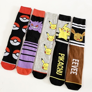 โปเกม่อน ถุงเท้ายาว ลายการ์ตูน pikachu ถุงเท้ากีฬา สําหรับผู้ชาย และผู้หญิง ถุงเท้าตรง