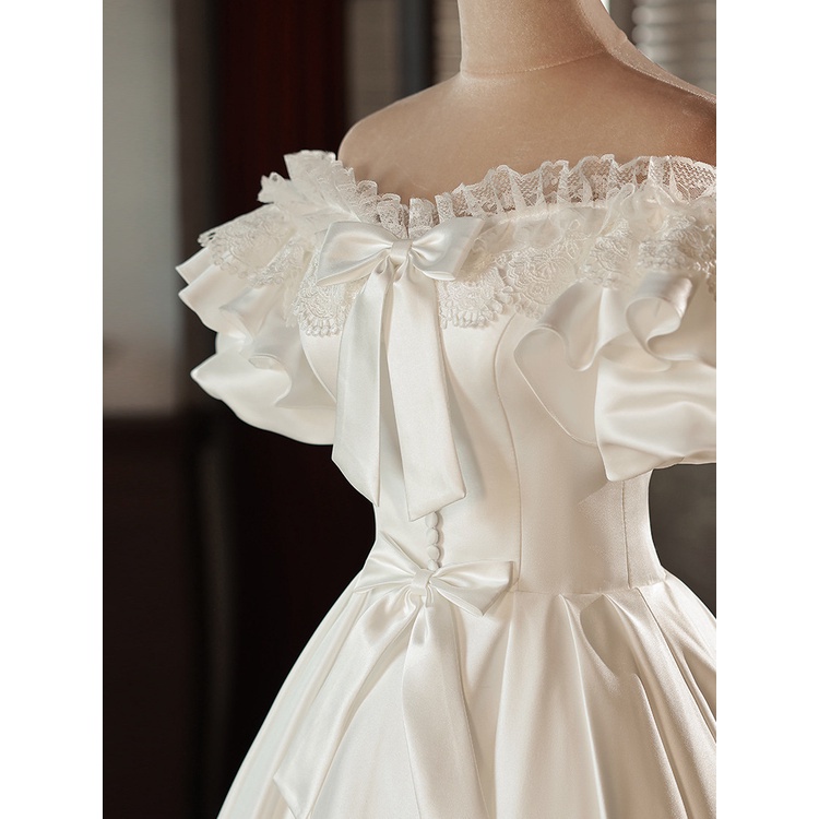 ชุดเดรสเจ้าสาว-ผ้าซาติน-สีขาว-สไตล์ฝรั่งเศส-ย้อนยุค-สําหรับเจ้าสาว-qh117