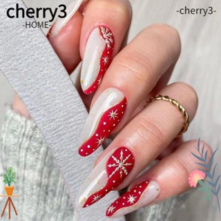 Cherry3 เล็บปลอม ผ้าพันคอ ลายนักบัลเล่ต์ สโนว์แมน อัลมอนด์ สีแดง สีเขียว 24 ชิ้น