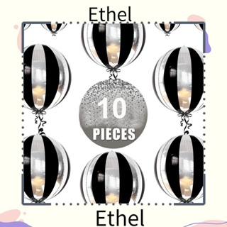 Ethel1 ลูกโป่งฟอยล์ 360 องศา 16 นิ้ว สีดํา และสีเงิน ลายทาง 4D สําหรับปาร์ตี้วันเกิด 10 ชิ้น