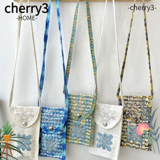 Cherry3 กระเป๋าถือ ผ้าถัก ความจุเยอะ ลายดอกไม้ ขนาดเล็ก สําหรับนักเรียน