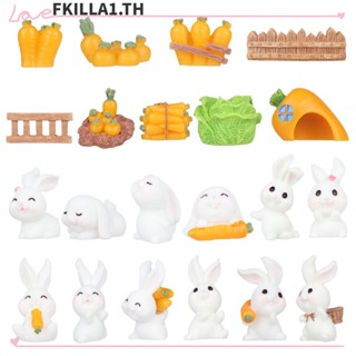 Faccfki ตุ๊กตากระต่ายจิ๋ว สีขาว สําหรับตกแต่งบ้านตุ๊กตา แครอท