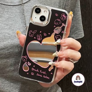 เคสโทรศัพท์มือถือกระจก กันสิ่งสกปรก ลายหัวใจ สีดํา สําหรับ IPhone 11 14 Pro Max 12pro 13Promax XS XR