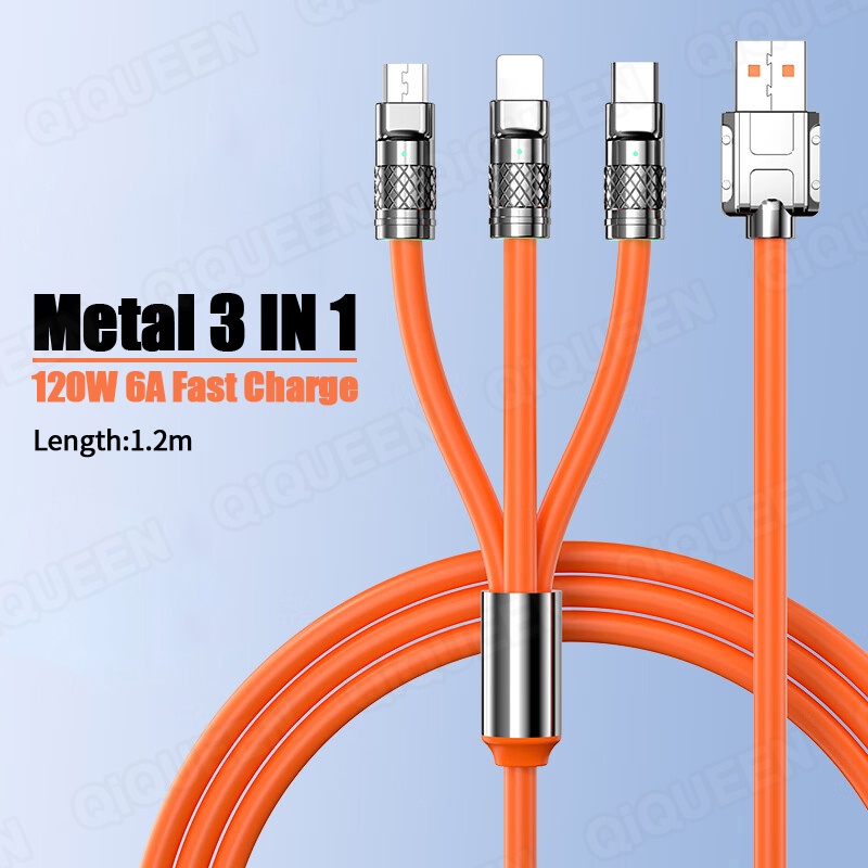 3-in-1-สายเคเบิลซิลิโคนเหลว-usb-โลหะ-120w-6a-type-c-สายชาร์จเร็ว-micro-usb