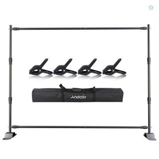 Audioworld Andoer ขาตั้งฉากหลัง อะลูมิเนียมอัลลอย ขนาด 2.4 * 3 เมตร 7.9 * 10 ฟุต พร้อมกระเป๋าถือ และแคลมป์หนีบฉากหลัง 4 ชิ้น สําหรับสตูดิโอถ่ายภาพ