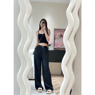 06GN PRA * A 2023 spring and summer new hot diamond letter high waist slimming wide leg pants womens elastic waist fashionable simple all-match trousers
