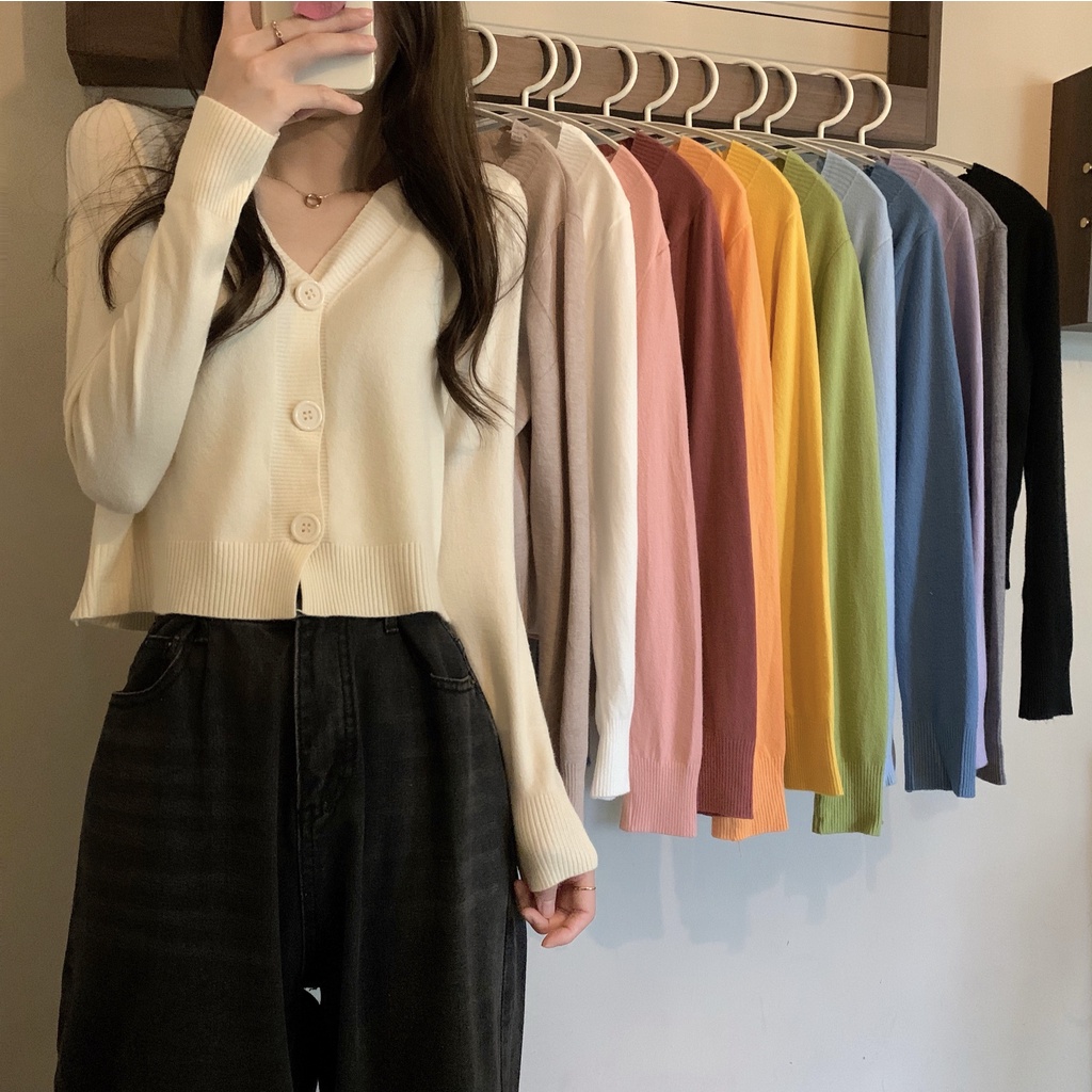 เสื้อคาร์ดิแกนกันหนาว-แขนยาว-คอวี-ผ้าถัก-สไตล์เกาหลี-สําหรับผู้หญิง-mc-kbbo