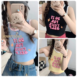 พร้อมส่ง เสื้อกล้ามเเขนกุด การเย็บปักถักร้อยตัวอักษร