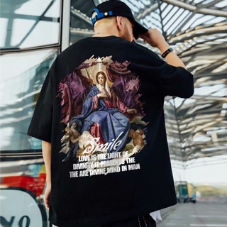 S-8XL Summer European and American style nun printed short-sleeved T-shirt for men and women oversize trend Korean _01