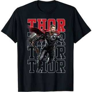 เสื้อยืดแขนสั้น ผ้าฝ้าย 100% พิมพ์ลายกราฟิก Marvel Avengers Endgame Thor Pose Name Stack แฟชั่นสําหรับผู้ชาย และผู้หญิง