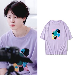 [S-5XL] KPOP BTS JIMIN เดียวกันผ้าฝ้ายเสื้อยืด Plus ขนาดสีม่วงแขนสั้นผู้ชายและผู้หญิง 2022 ฤดูร้อนใหม่สไตล์เกาหลี ins นั